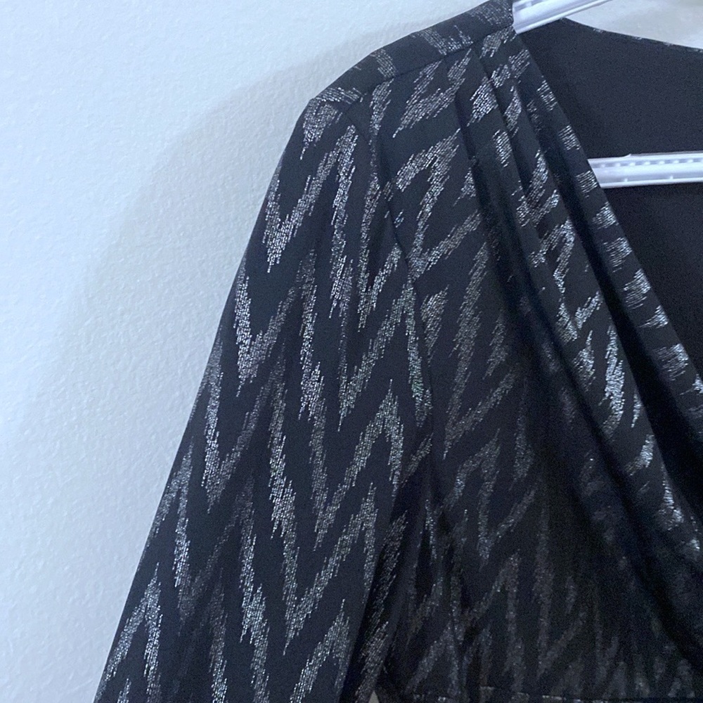 Cache Black Metallized Zigzag Patterned Draped Sh… - image 7